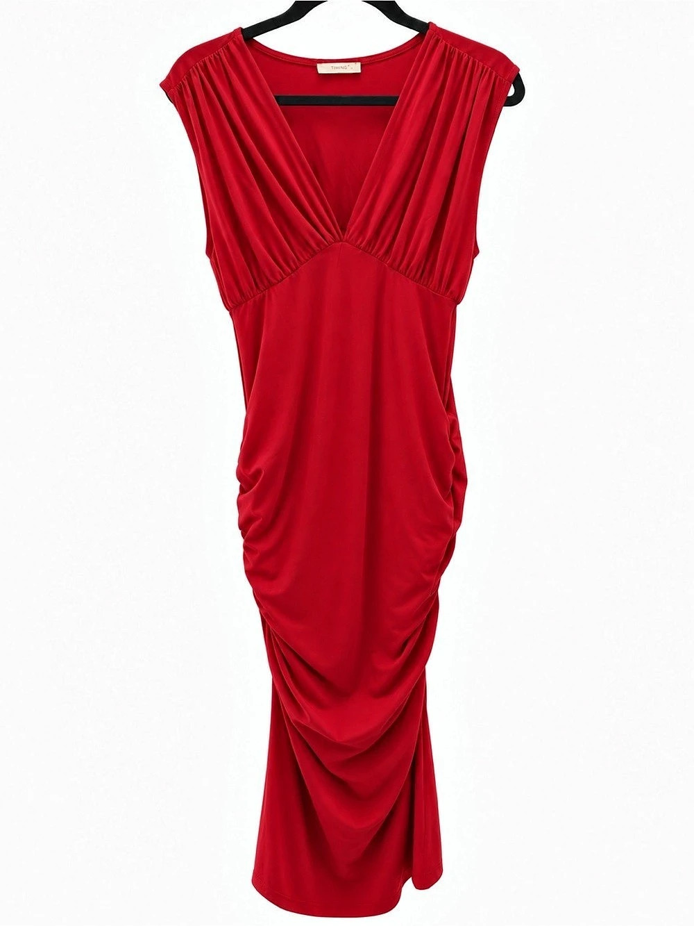 Timing Ruched Midi Dress in Red Size Medium